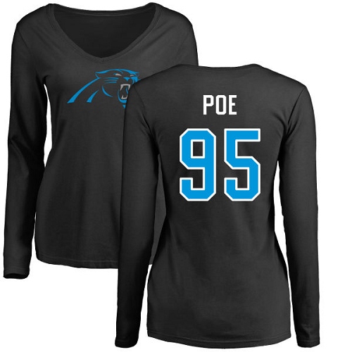 Carolina Panthers Black Women Dontari Poe Name and Number Logo Slim Fit NFL Football #95 Long Sleeve T Shirt